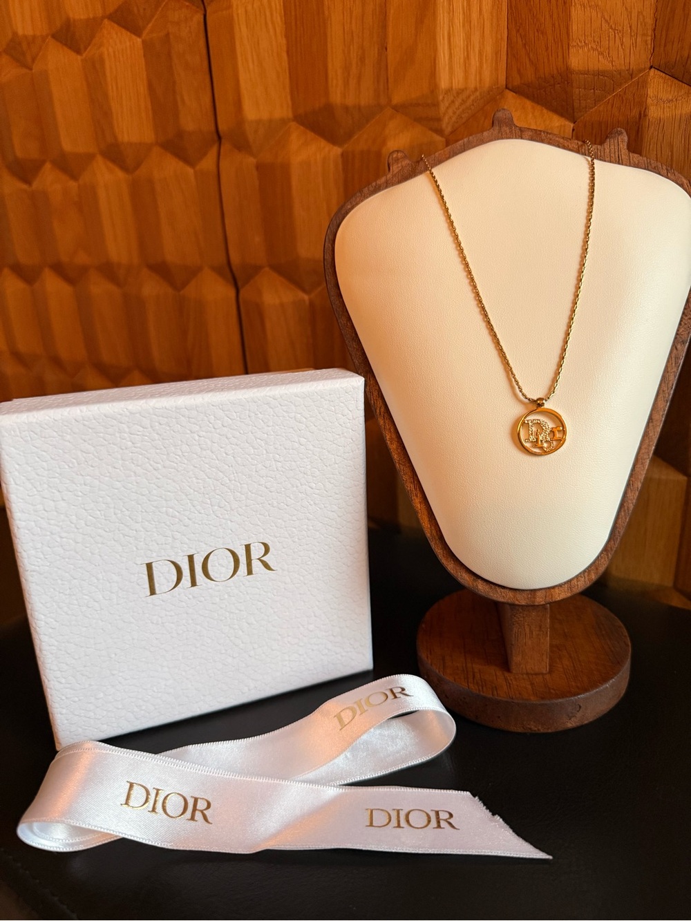 Dior Gold Medallion Logo Necklace